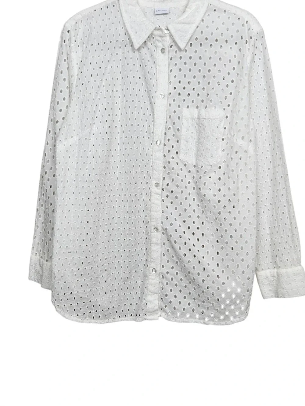 Lascana White Eyelet Button Up Long Sleeeve Collared Blouse Womens Size 12 - Picture 6 of 12